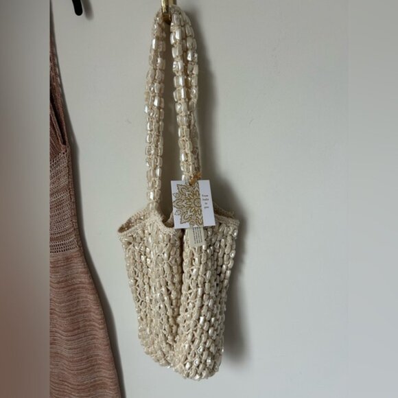 Handbags - Viral Mother of Pearl made in India Cream Beaded Tote Bag